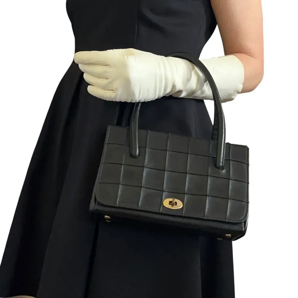 Vintage Verdi Black Embossed Turnlock Satchel Handbag - Made in USA